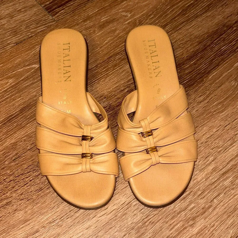 Italian Shoemakers Women's Beige Slip-On Low Wedge Sandals